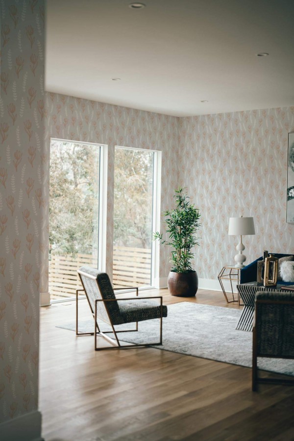 Modern style living room decorated with Floral and leaf peel and stick wallpaper