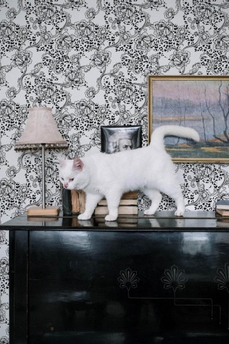 Industrial style music room decorated with Floral Animal print peel and stick wallpaper