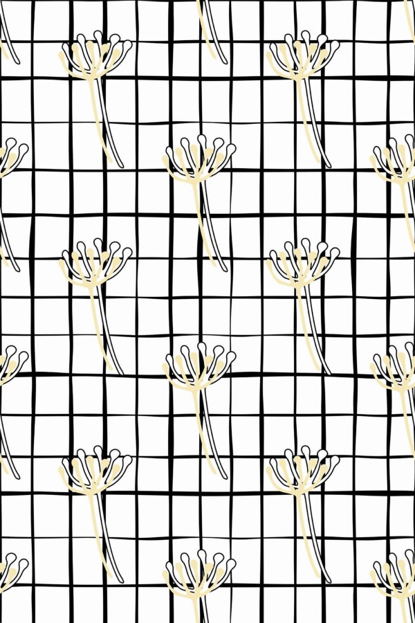 Pattern repeat of Floral grid removable wallpaper design