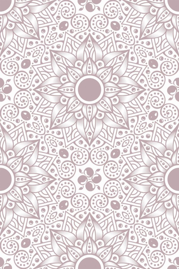 Pattern repeat of Floral mandala removable wallpaper design