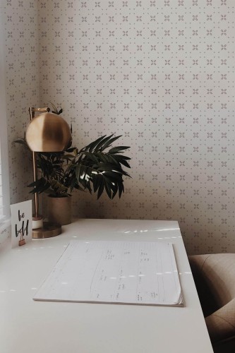 Rustic style home office decorated with Floral Ornament peel and stick wallpaper