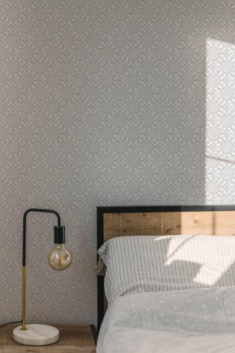 Minimal modern style bedroom decorated with Floral ornamental peel and stick wallpaper