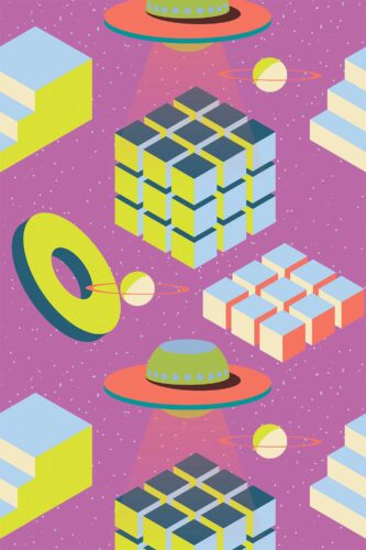 Removable wallpaper in purple geometric constructivism by Fancy Walls