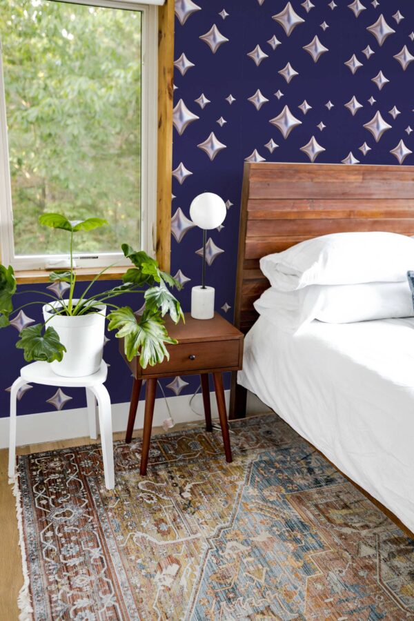 Self-adhesive wallpaper with pink stars and blue base by Fancy Walls