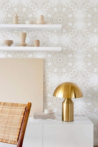 Modern style dining room decorated with Geometric floral peel and stick wallpaper
