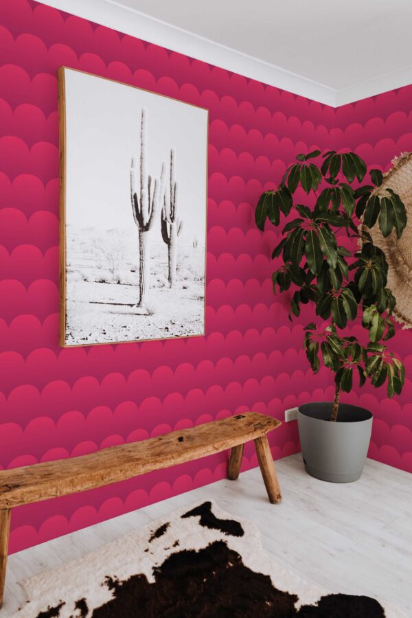 Pink and magenta self-adhesive wallpaper with bold geometric shapes by Fancy Walls