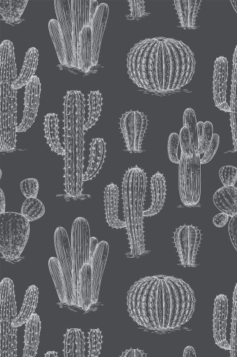 Pattern repeat of Gray and white cactus removable wallpaper design