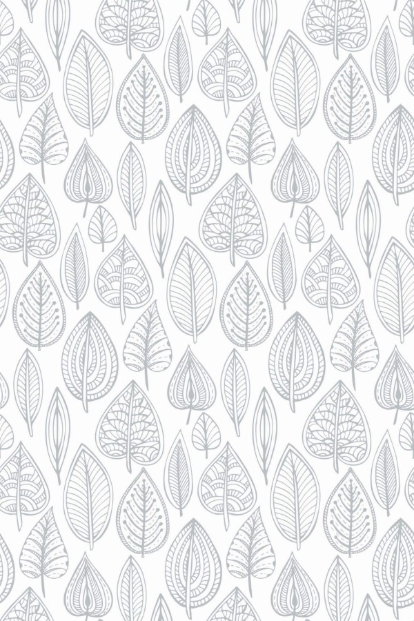 Pattern repeat of Gray Scandi leaf removable wallpaper design