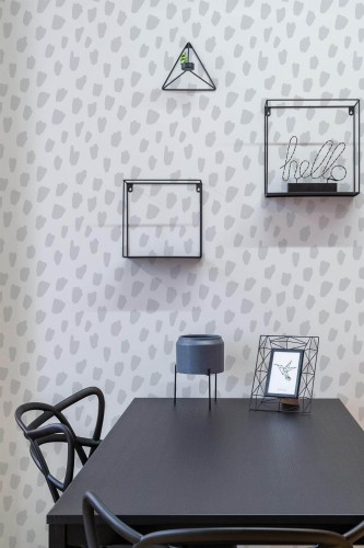 Industrial modern style dining room decorated with Gray spots peel and stick wallpaper