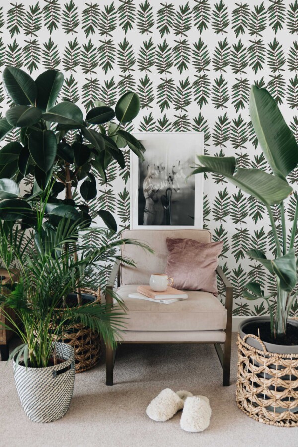 Fancy Walls traditional wallpaper in fresh rustic green leaf pattern