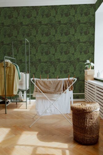 Fancy Walls traditional wallpaper featuring earthy green forest pattern