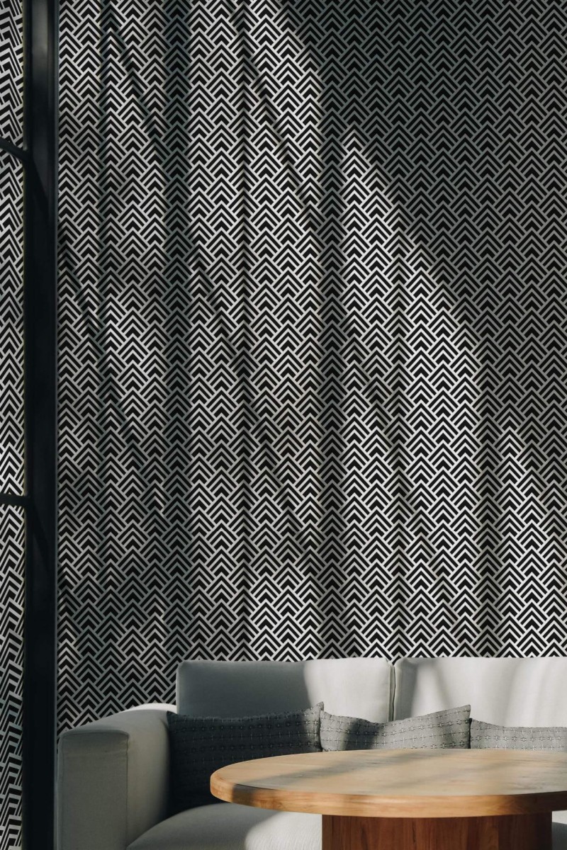 Scandinavian style living room decorated with Hand drawn pattern peel and stick wallpaper