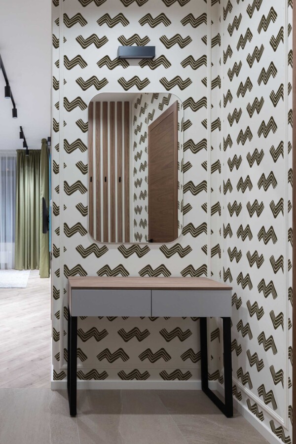 Fancy Walls self-adhesive wallpaper featuring hand-drawn brown waves