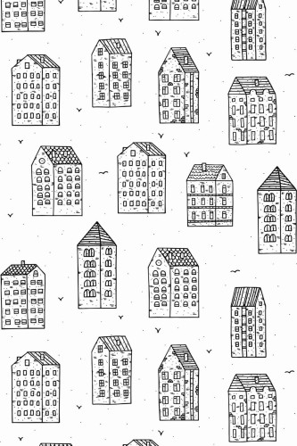 Pattern repeat of Houses removable wallpaper design