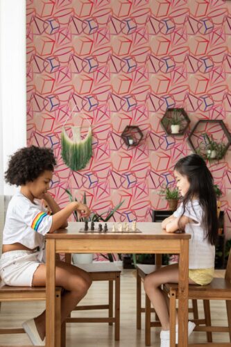 Modern peach self-adhesive wallpaper by Fancy Walls featuring cube prism and octagon