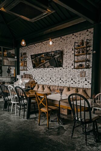 Fancy Walls peel and stick wallpaper with Italian brunch pattern in black and white