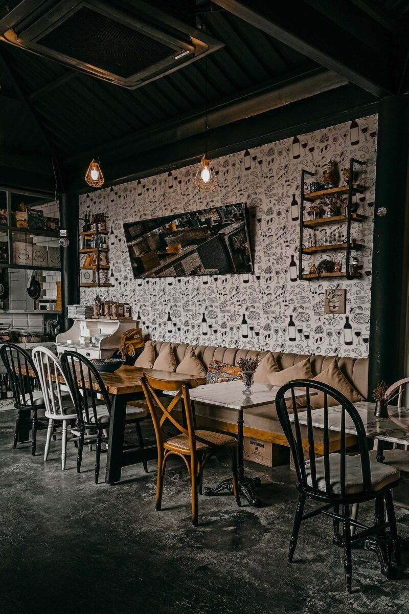 Fancy Walls peel and stick wallpaper with Italian brunch pattern in black and white