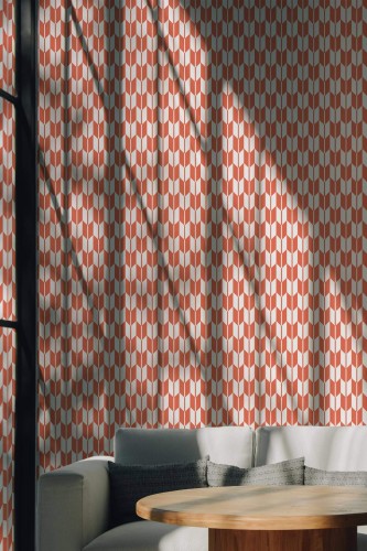 Scandinavian style living room decorated with Japanese peel and stick wallpaper