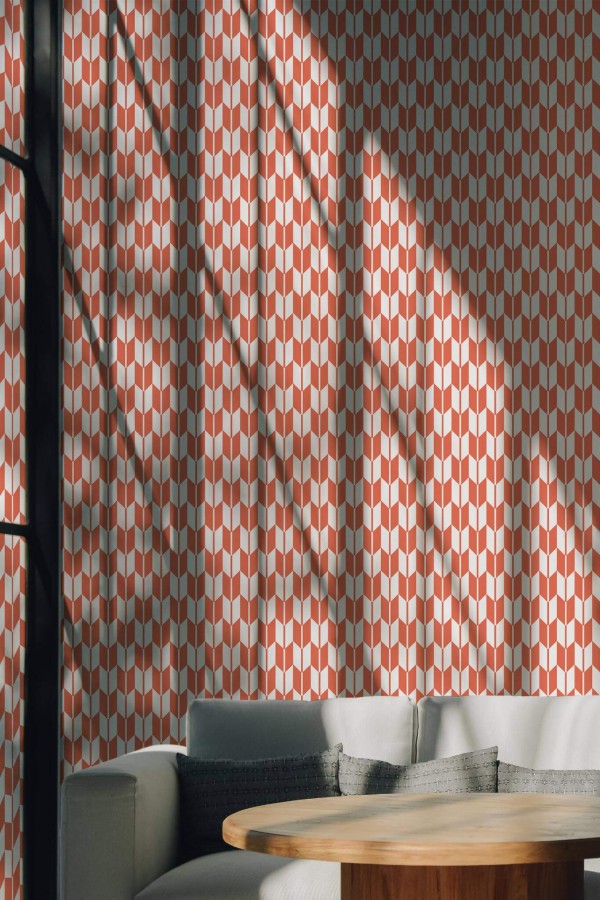 Scandinavian style living room decorated with Japanese peel and stick wallpaper