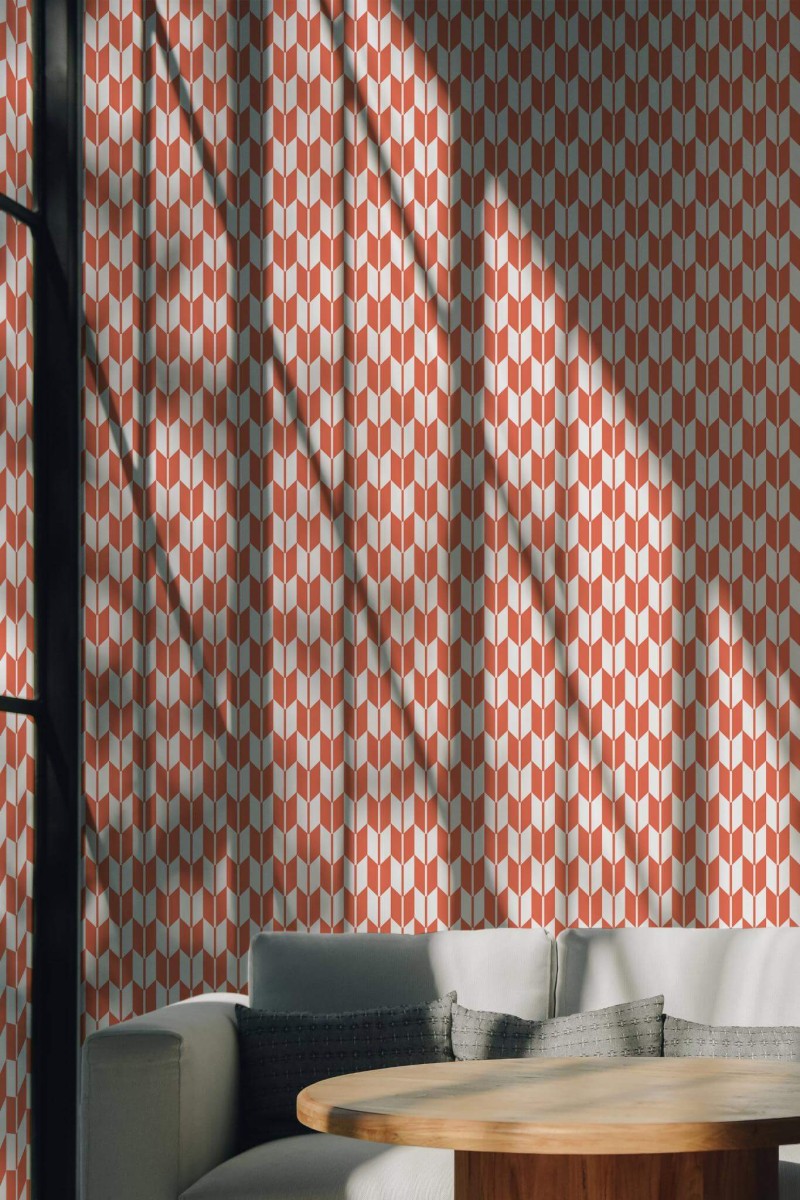 Scandinavian style living room decorated with Japanese peel and stick wallpaper