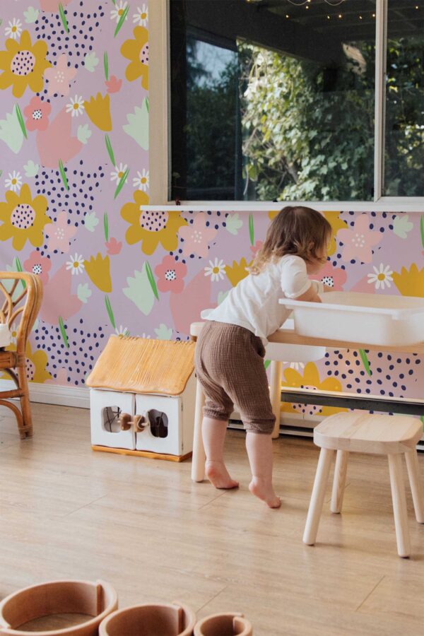 Fancy Walls removable wallpaper in whimsical pastel floral pattern
