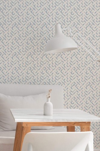 Minimal style dining room decorated with Midcentury ornamental circles peel and stick wallpaper