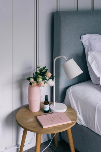 Rustic style bedroom decorated with Minimal stripes peel and stick wallpaper