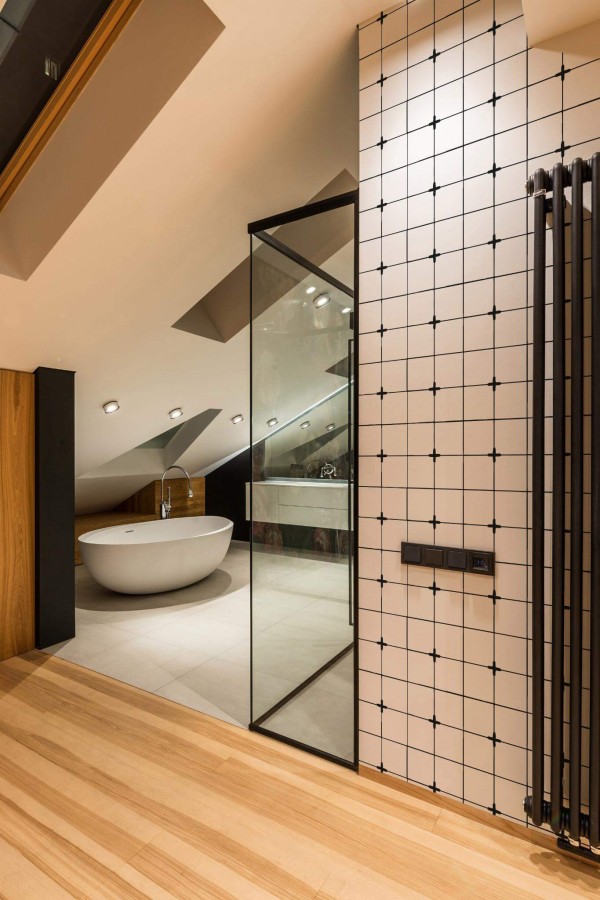 Industrial style bathroom decorated with Minimalist tile peel and stick wallpaper