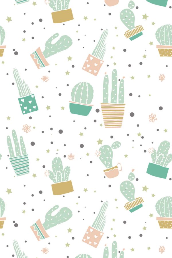 Fancy Walls self-adhesive wallpaper featuring playful mint green cactus pattern