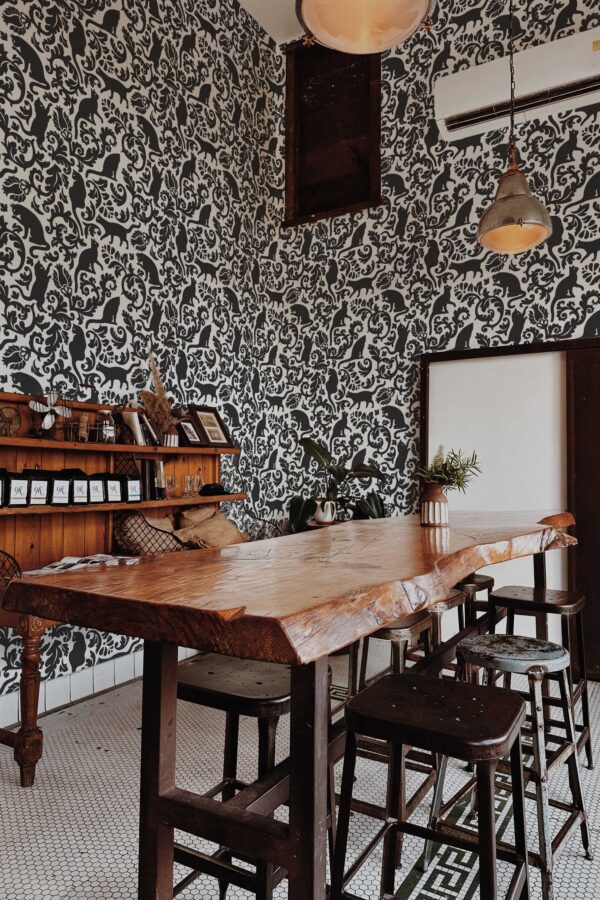 Fancy Walls removable wallpaper with black and white damask cats