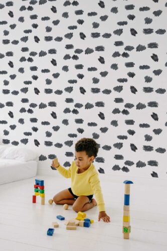 Fancy Walls self-adhesive wallpaper featuring expressive black and white brush strokes. Minimalist Watercolor peel and stick or non-pasted abstract wallpaper