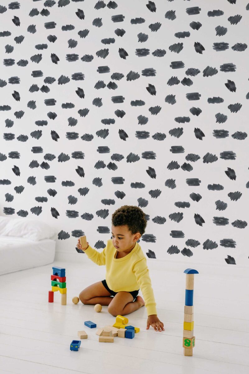 Fancy Walls self-adhesive wallpaper featuring expressive black and white brush strokes. Minimalist Watercolor peel and stick or non-pasted abstract wallpaper