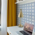 Scandinavian style home office decorated with Morocco circles peel and stick wallpaper