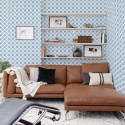 Mid-century modern style living room decorated with Morocco peel and stick wallpaper