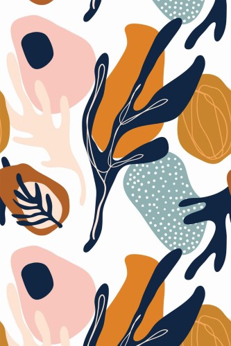 Pattern repeat of Multicolor abstract leaf removable wallpaper design