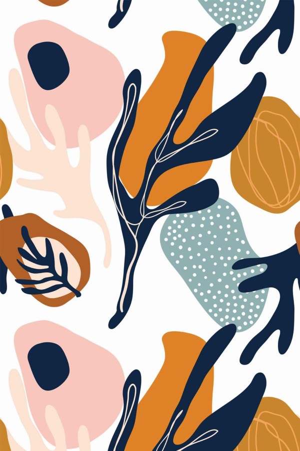 Pattern repeat of Multicolor abstract leaf removable wallpaper design