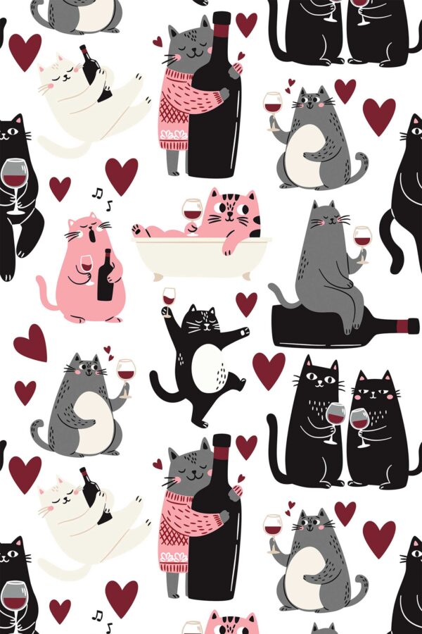 Fancy Walls traditional wallpaper featuring cats and hearts