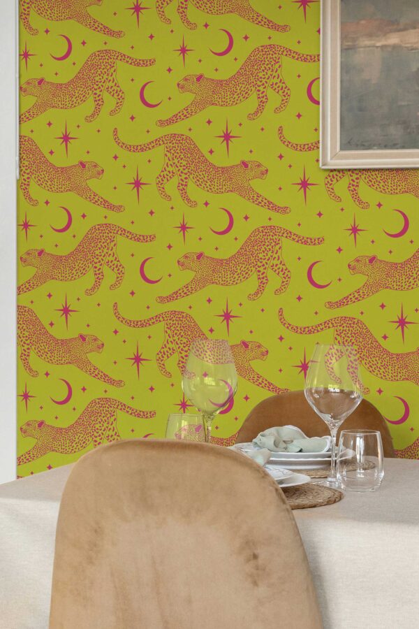 Traditional chartreuse cheetah star wallpaper by Fancy Walls