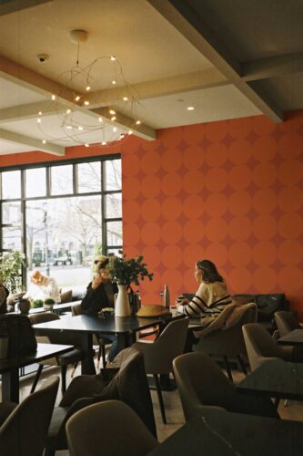 Fancy Walls self-adhesive wallpaper in burnt orange and terracotta pattern