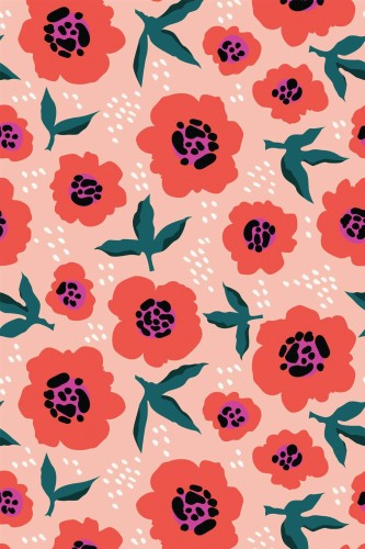 Pattern repeat of Orange floral removable wallpaper design