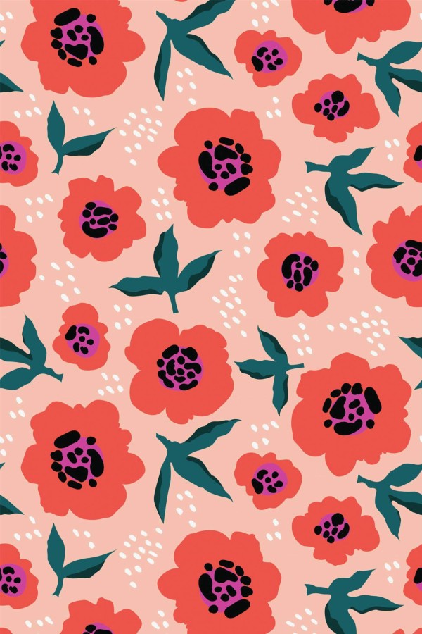 Pattern repeat of Orange floral removable wallpaper design