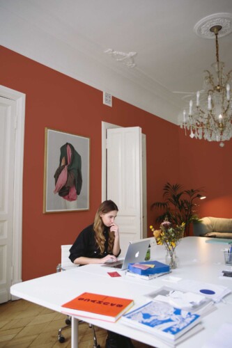 Fancy Walls traditional wallpaper in orange minimalist design