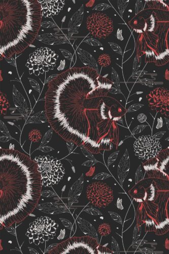 Artistic chinoiserie self-adhesive wallpaper by Fancy Walls with koi fish