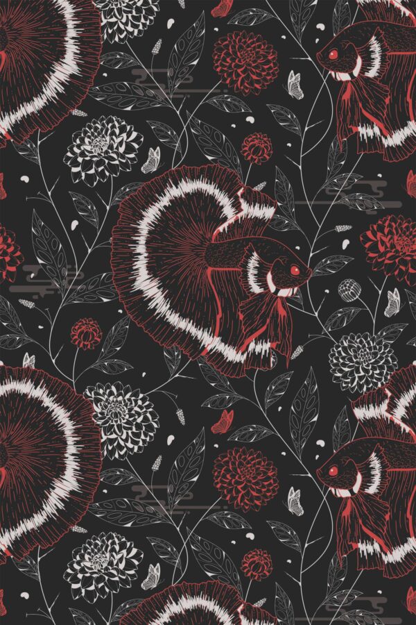 Artistic chinoiserie self-adhesive wallpaper by Fancy Walls with koi fish