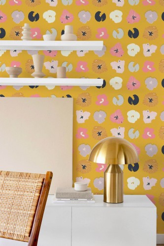 Modern style dining room decorated with Pansy peel and stick wallpaper