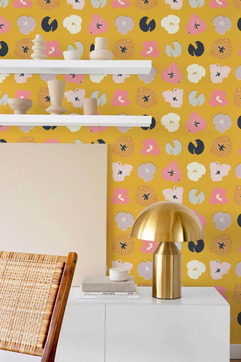 Modern style dining room decorated with Pansy peel and stick wallpaper