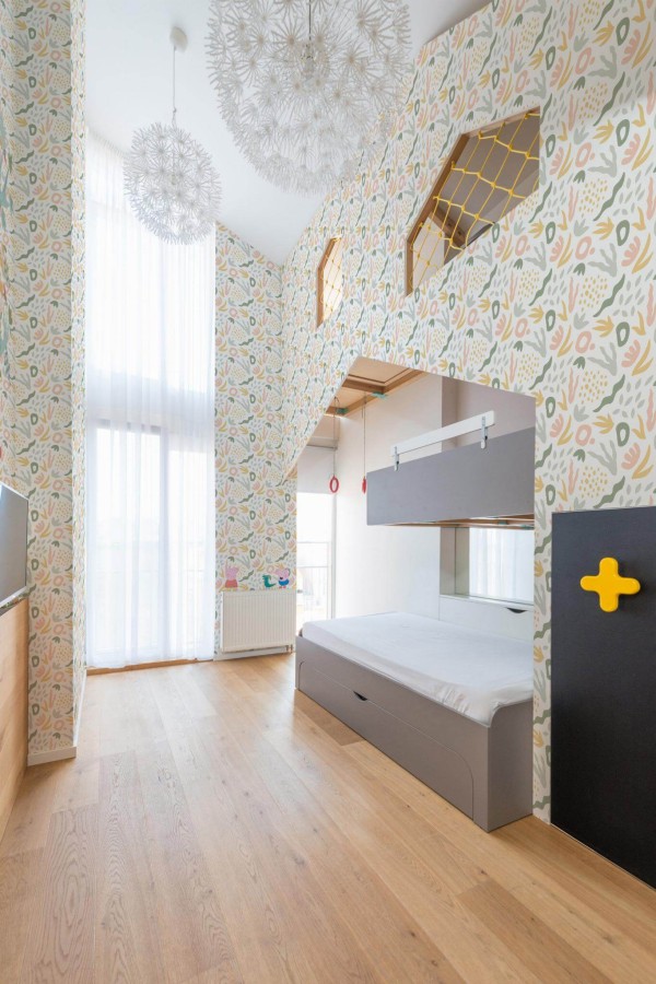 Modern style kids room decorated with Pastel abstract coral peel and stick wallpaper
