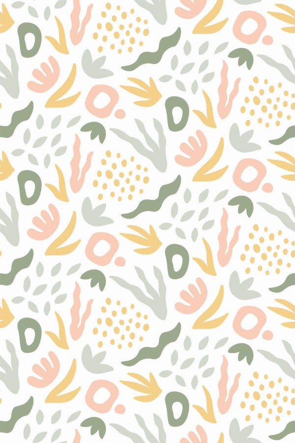 Pattern repeat of Pastel abstract leaf removable wallpaper design