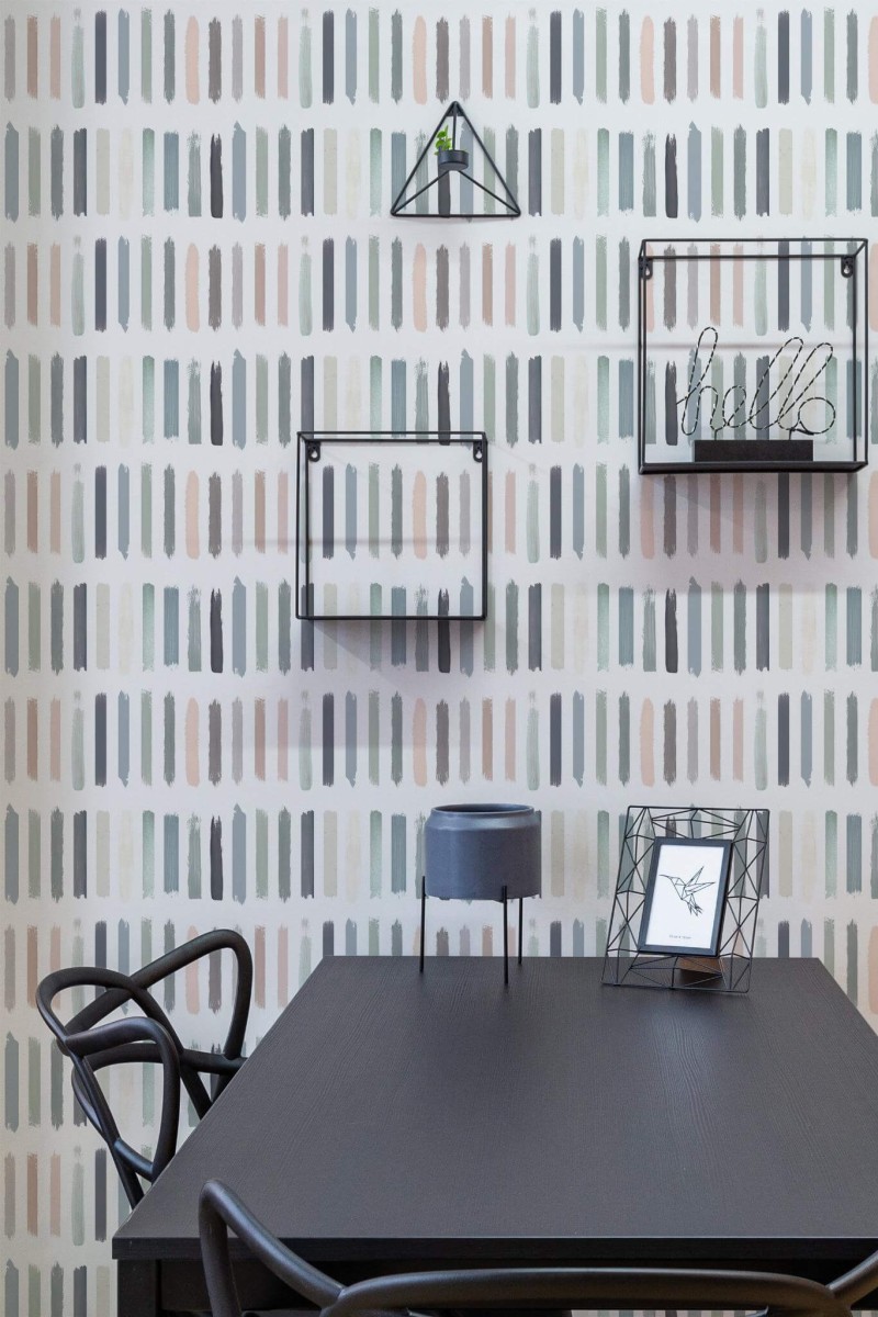 Industrial modern style dining room decorated with Pastel Brush stroke peel and stick wallpaper