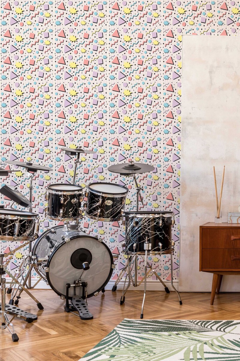 Pastel aesthetic peel and stick wallpaper with retro geometry by Fancy Walls